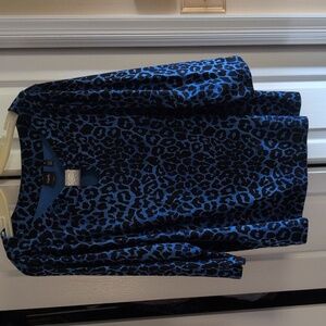 Notations Blue and Black Leopard Print Blouse